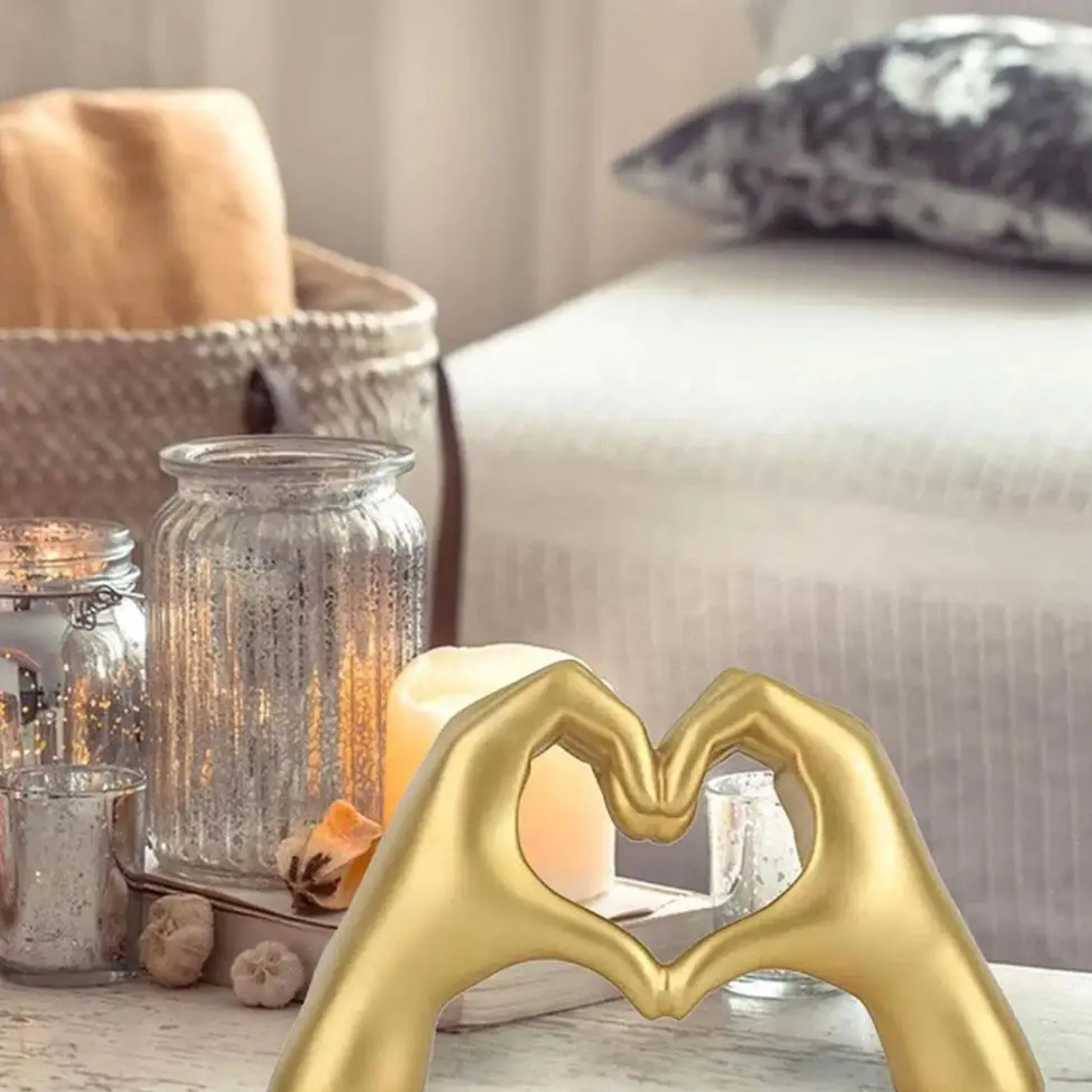 Maisie | Heart Hand Statue Resin Love Figurine for Modern Home or Wedding Décor - Sculptures