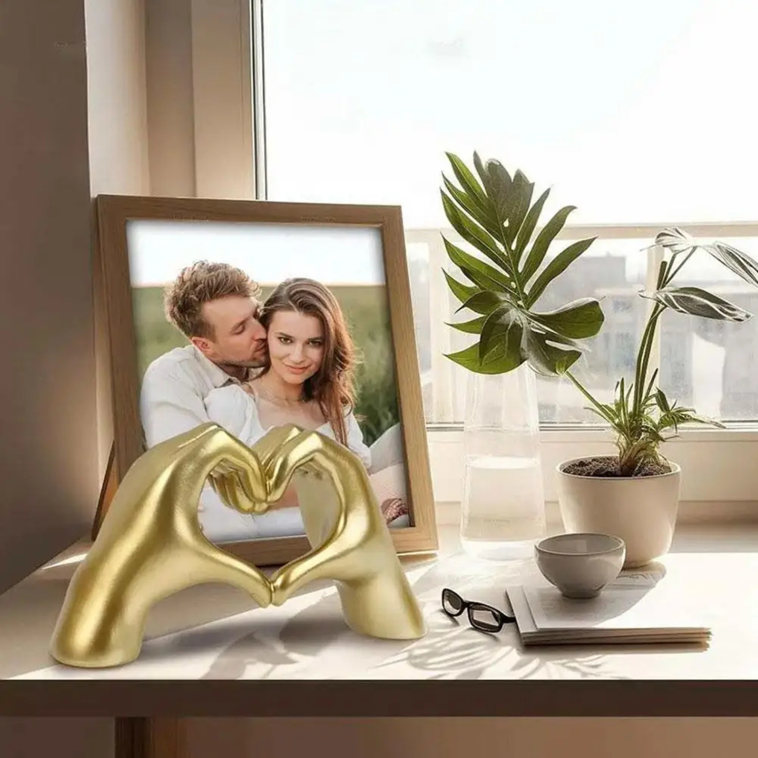 Maisie | Heart Hand Statue Resin Love Figurine for Modern Home or Wedding Décor - Sculptures