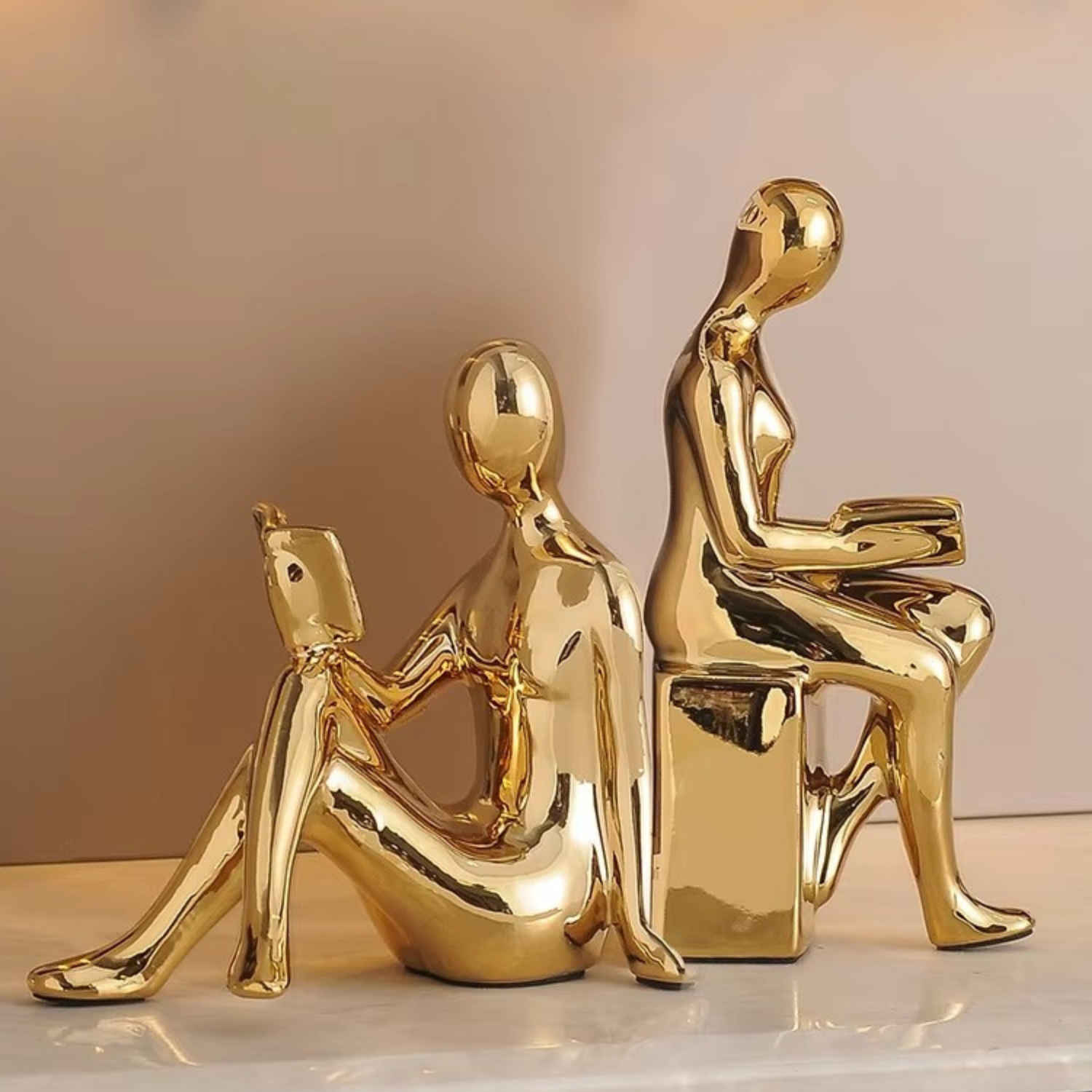 Nancy | Light Luxury Sitting Doll Figurine - Gold-2pcs - Sculptures
