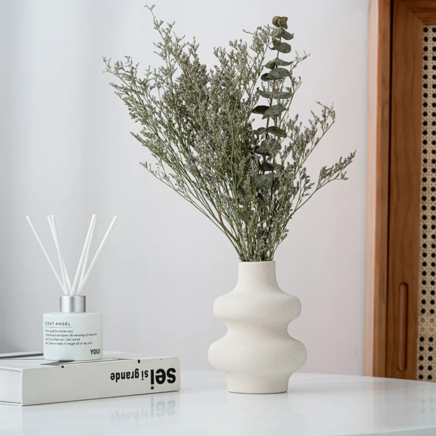Esme | Nordic White Ceramic Vase – Modern Style for Dried Flowers - Vases