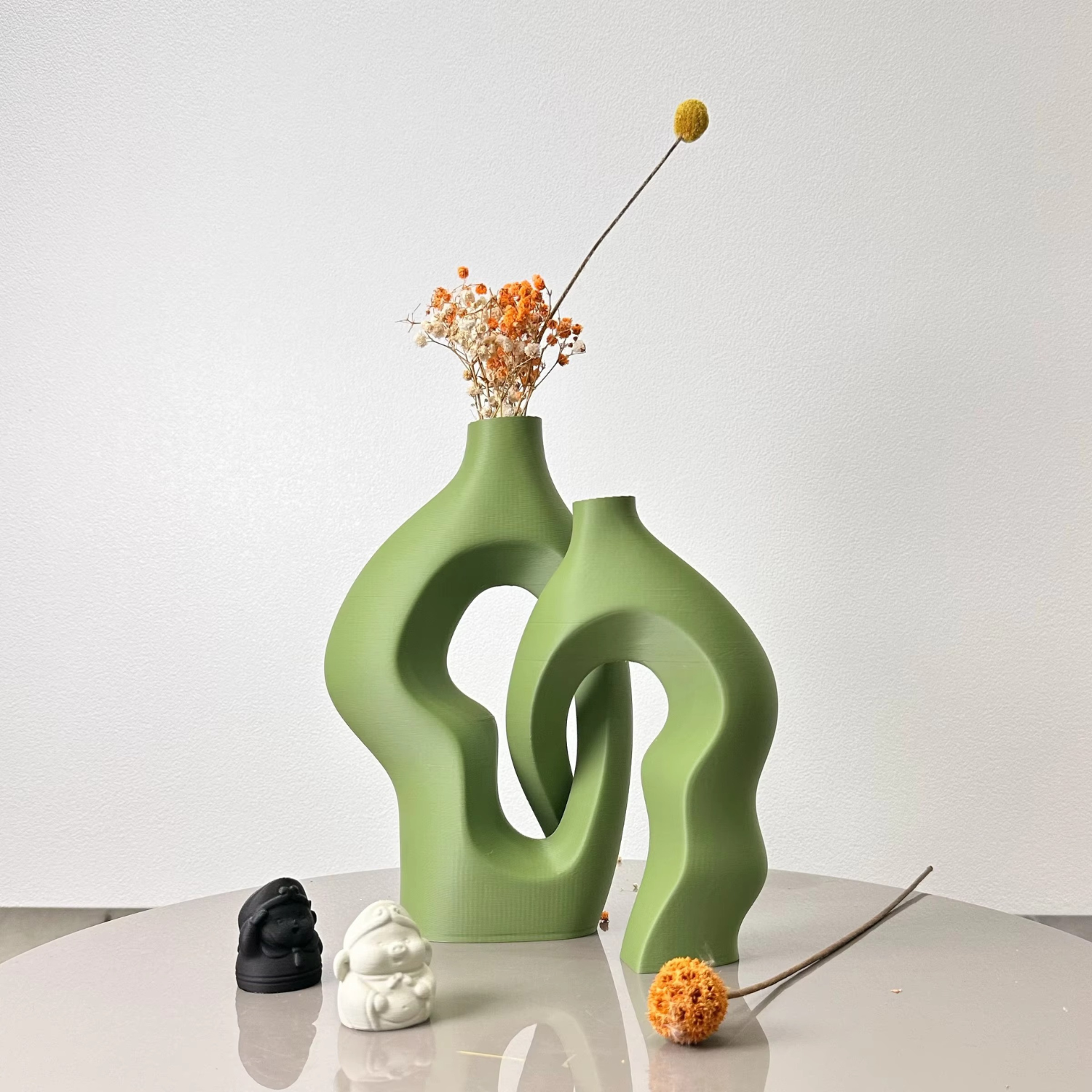 Annabelle | Modern Sculptural Vases for Dried Flowers & Home Tabletop Decor - Matcha Green - Vases